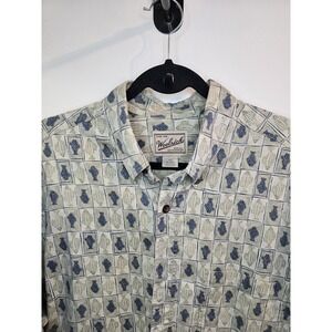 Woolrich Short Sleeve Button Down Shirt Mens XLT Tall Fish Print Pattern Block
